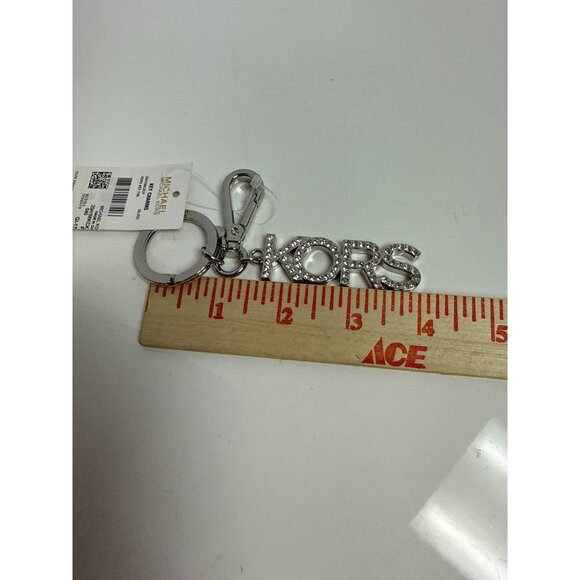 Michael Kors Silver Spellout Crystal Keychain Bag Charm Metal NEW - Picture 3 of 3